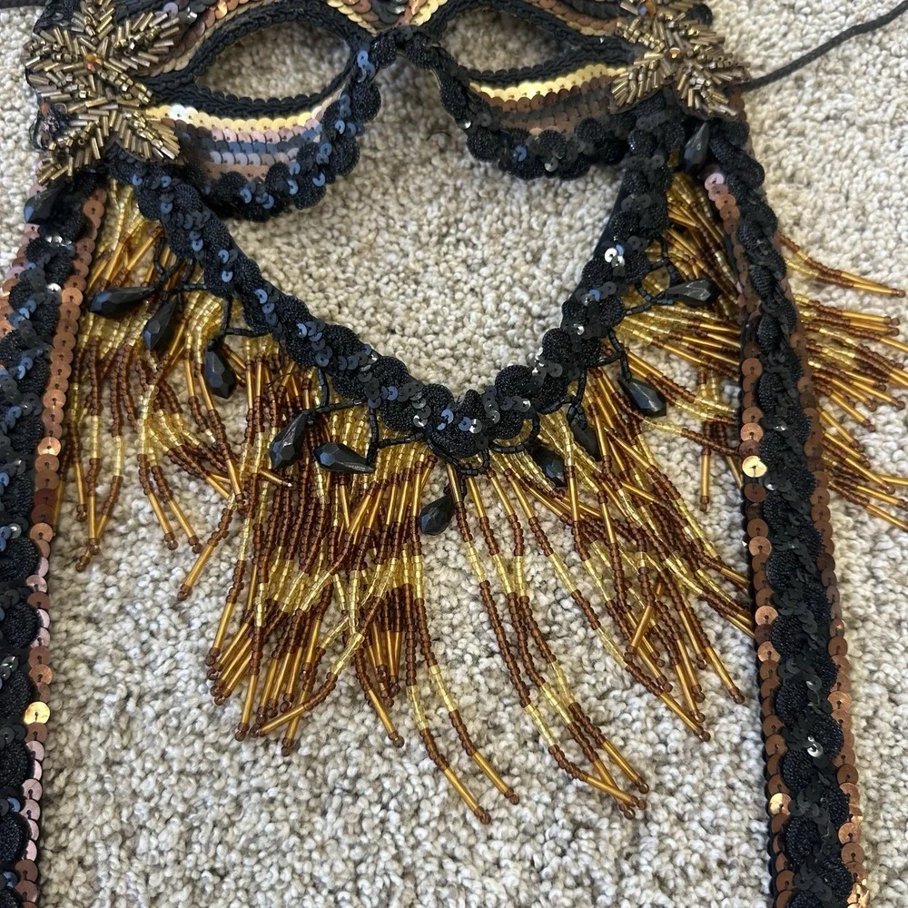 Gypsy Renaissance Black Feather Masquerade Mask Bead Garland Gothic Boho Big 48